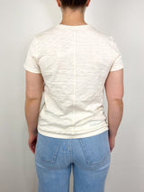 V - Neck Short Sleeve Back Seam Tee in Talc - The Shoe Hive