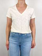 V - Neck Short Sleeve Back Seam Tee in Talc - The Shoe Hive