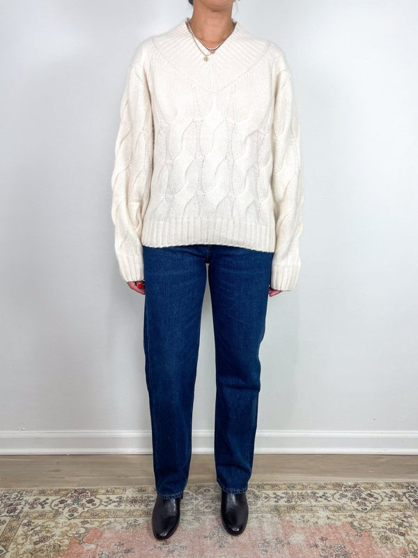 V - Sweater Cable Knit in Alabaster - The Shoe Hive
