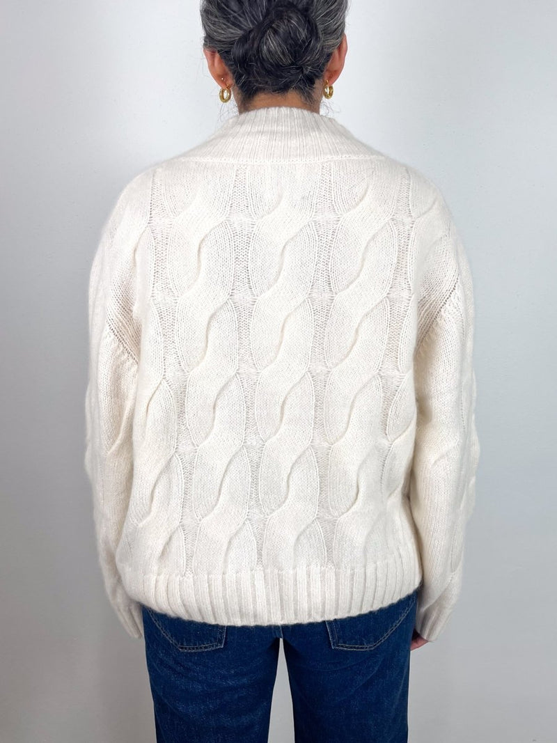 V - Sweater Cable Knit in Alabaster - The Shoe Hive