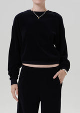 Vintage Plush Velour Crewneck in Dark Navy - The Shoe Hive