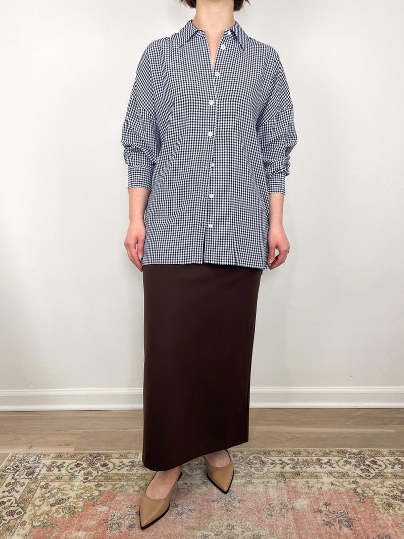 Viscose Gingham Oversized Shirt in Navy/White Multi - The Shoe Hive