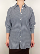 Viscose Gingham Oversized Shirt in Navy/White Multi - The Shoe Hive