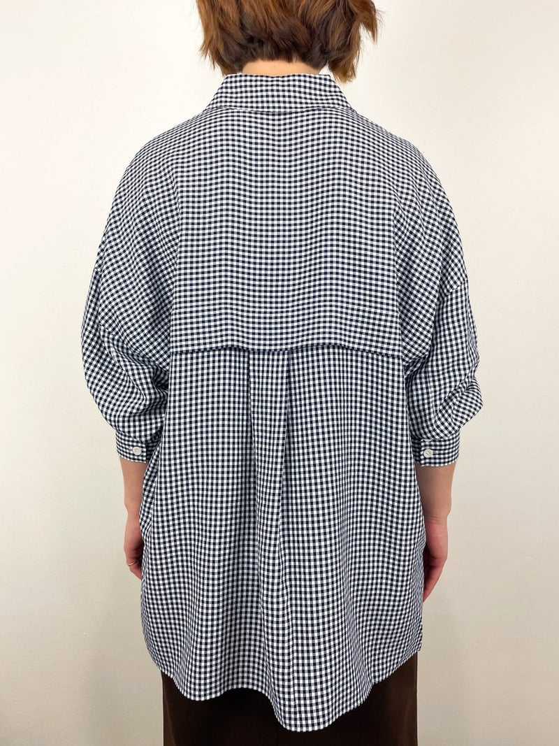 Viscose Gingham Oversized Shirt in Navy/White Multi - The Shoe Hive