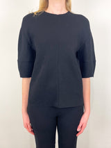 Viscose Plisse Hinged Short Sleeve Top in Black - The Shoe Hive