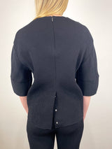 Viscose Plisse Hinged Short Sleeve Top in Black - The Shoe Hive