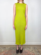 Viscose Plisse Sleeveless Bias Dress in Pea Pod - The Shoe Hive