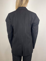 Viscose Suiting Hinged Sleeve Blazer in Black Multi - The Shoe Hive
