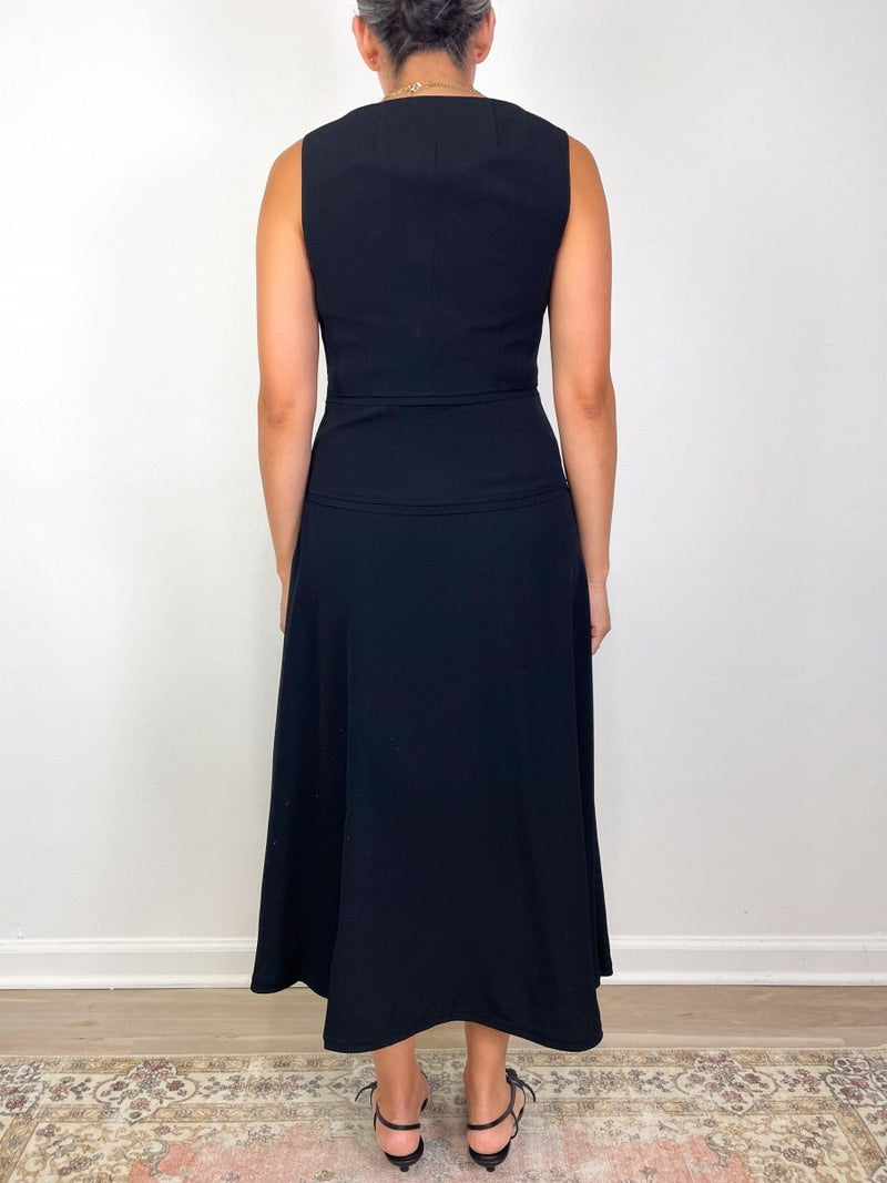 Vivi Sweetheart Neckline Midi Dress in Noir - The Shoe Hive