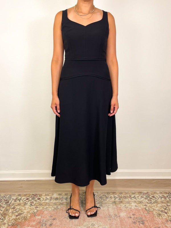 Vivi Sweetheart Neckline Midi Dress in Noir - The Shoe Hive