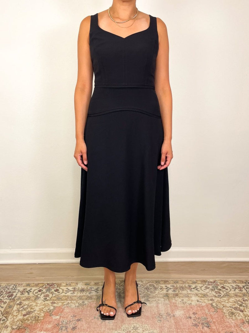 Vivi Sweetheart Neckline Midi Dress in Noir - The Shoe Hive
