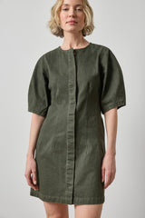 Washed Twill Full Sleeve Shirt Dress in Juniper - The Shoe Hive