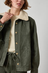 Washed Twill Pleat Back Jacket in Juniper - The Shoe Hive