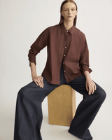 Watts Striped Side Button Shirt in Oxblood Stripe - The Shoe Hive