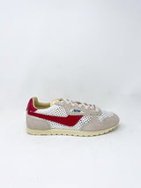 Windspin Low in White/Red Suede Leather Knit - The Shoe Hive