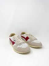 Windspin Low in White/Red Suede Leather Knit - The Shoe Hive