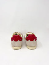 Windspin Low in White/Red Suede Leather Knit - The Shoe Hive
