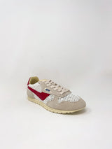 Windspin Low in White/Red Suede Leather Knit - The Shoe Hive