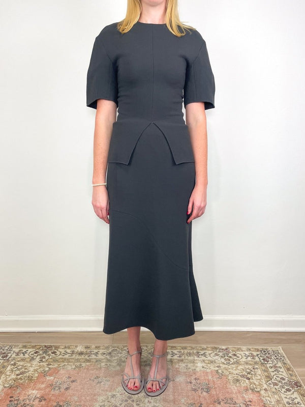 Wool Crepe Marte Fluid Skirt in Dark Grey - The Shoe Hive