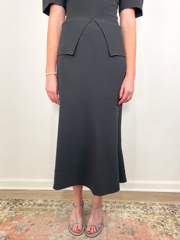 Wool Crepe Marte Fluid Skirt in Dark Grey - The Shoe Hive