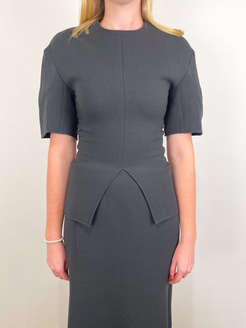 Wool Crepe Slit Front T in Dark Grey - The Shoe Hive