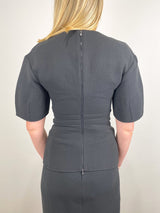 Wool Crepe Slit Front T in Dark Grey - The Shoe Hive