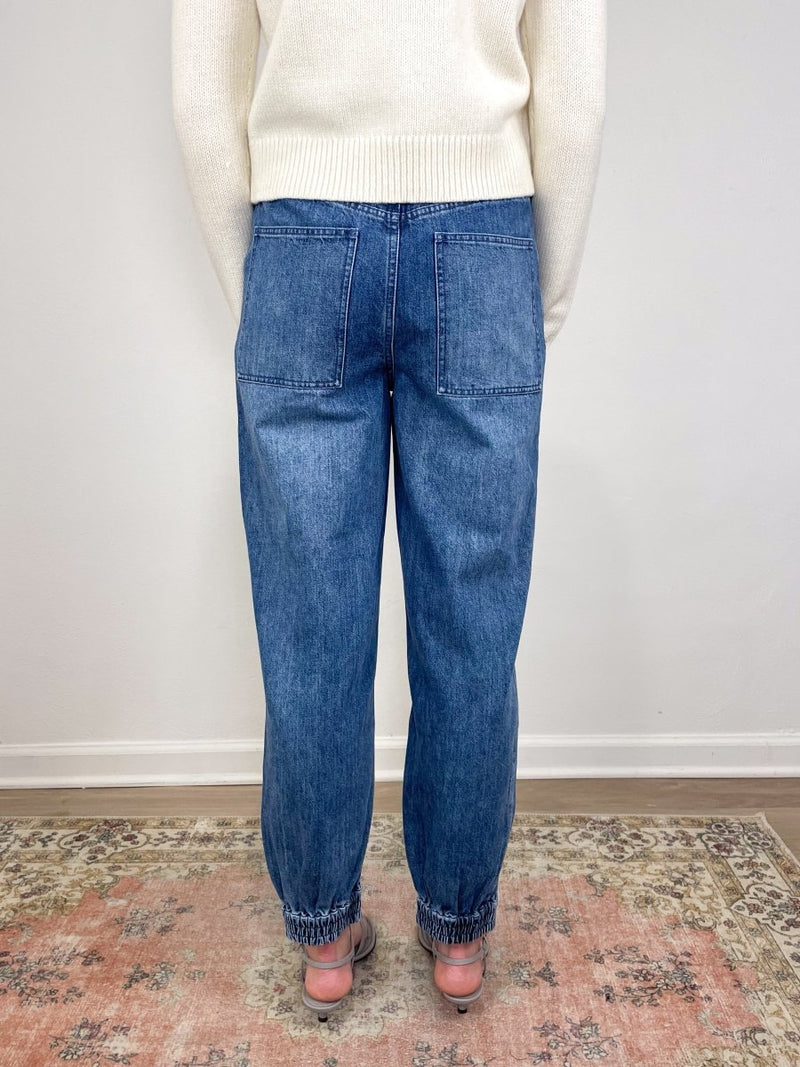 Zippered Denim Jogger in Classic Blue - The Shoe Hive