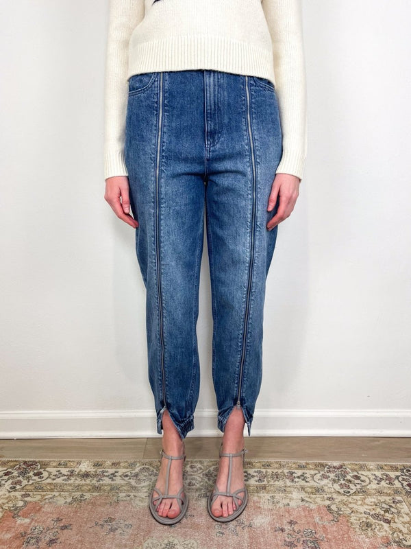 Zippered Denim Jogger in Classic Blue - The Shoe Hive