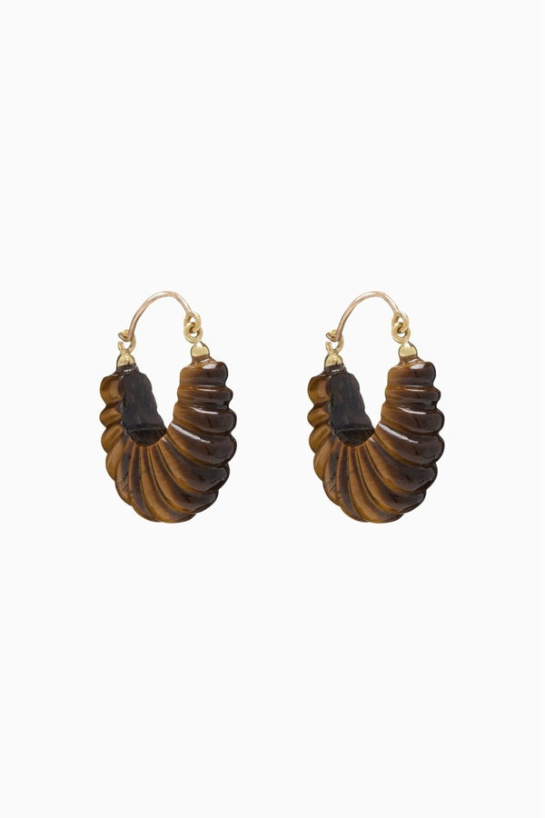 Zora Carved Shell Hoop Earring in Tiger's Eye - The Shoe Hive