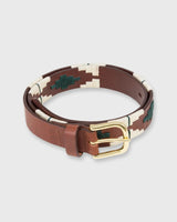 1 1/8" Polo Belt in Green Cream Medium Brown Leather - The Shoe Hive