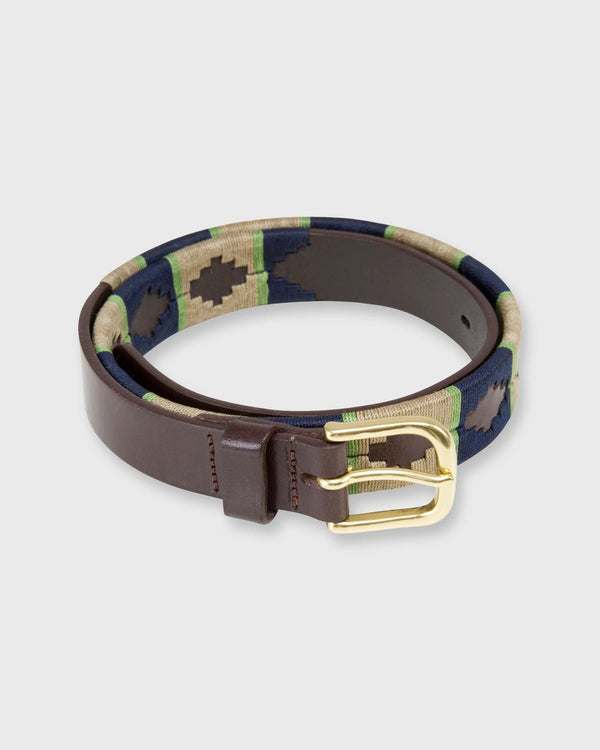 1 1/8" Polo Belt in Khaki/Navy/Sage Chocolate Leather by Sid Mashburn - The Shoe Hive