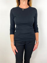 3/4 Sleeve Crew in Black - The Shoe Hive