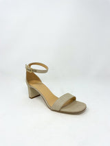 Ankle Wrap Block Heel in Natural Raffia - The Shoe Hive