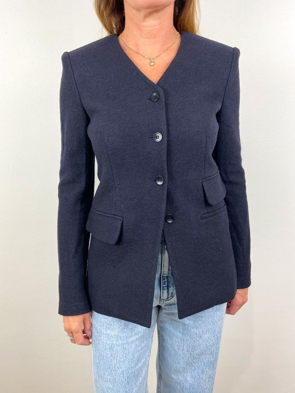 Boiled Wool Fitted Blazer W/Dickie in Midnight Navy by Tibi - The Shoe Hive