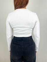 Boucle Knit Long Sleeve Circular Top in White - The Shoe Hive