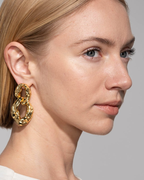 Brut Gold Double Link Post Earring - The Shoe Hive