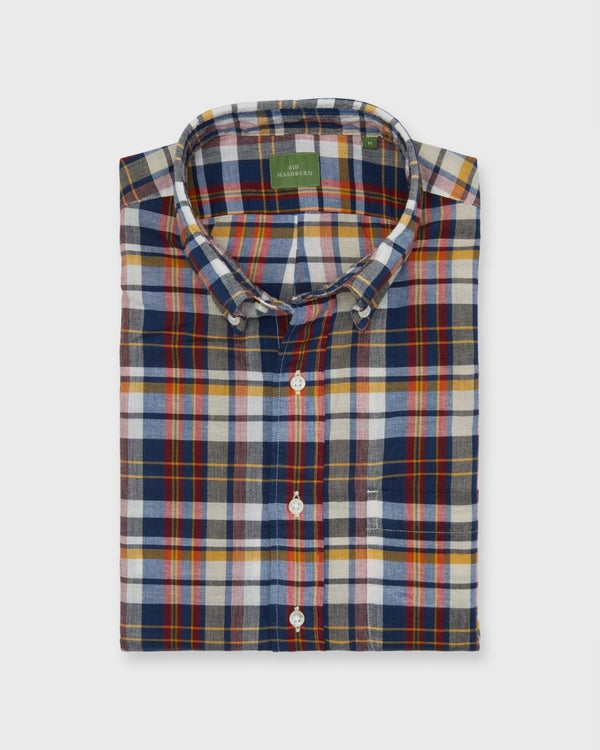 Button-Down Sport Shirt in Navy/Red/Mango Madras - The Shoe Hive