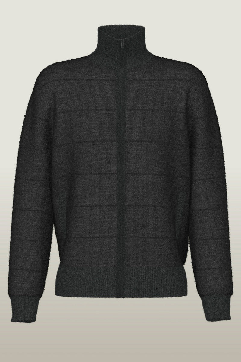 Cashmere Knitted Fleece Jacket Cardigan in Carbon by Johnstons of Elgin - The Shoe Hive