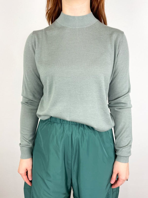 Cashmere Silk Blend Mock Neck Easy Sweater in Pumice Grey - The Shoe Hive