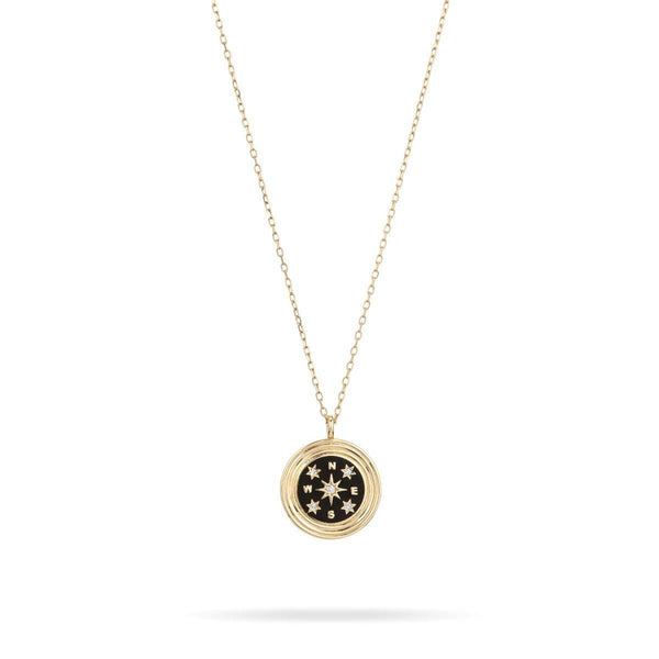 Ceramic+Diamond Compass Necklace in 14K Yellow Gold - The Shoe Hive