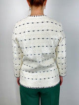 Ceriani Knit Jacket w/Sequined in Off White Navy - The Shoe Hive