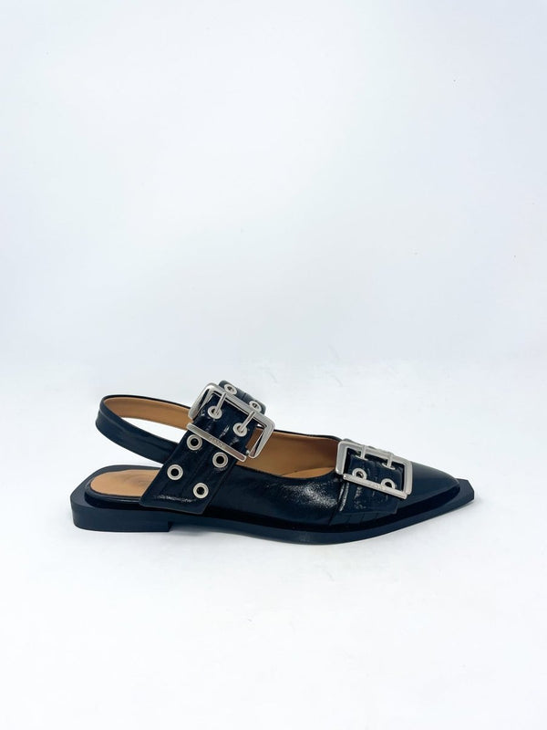 Chunky Buckle Ballerina Naplack in Black - The Shoe Hive