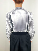 Classic Tailored Band Collar Shirt W/Organza in White Midnight Stripe - The Shoe Hive