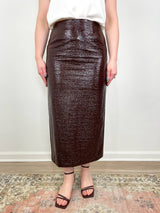 Coated Basketweave Pencil Skirt in Brown - The Shoe Hive
