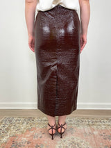 Coated Basketweave Pencil Skirt in Brown - The Shoe Hive