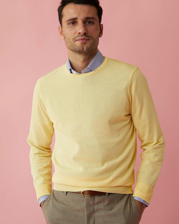 Crewneck Sweater in Lemon Cotton - The Shoe Hive
