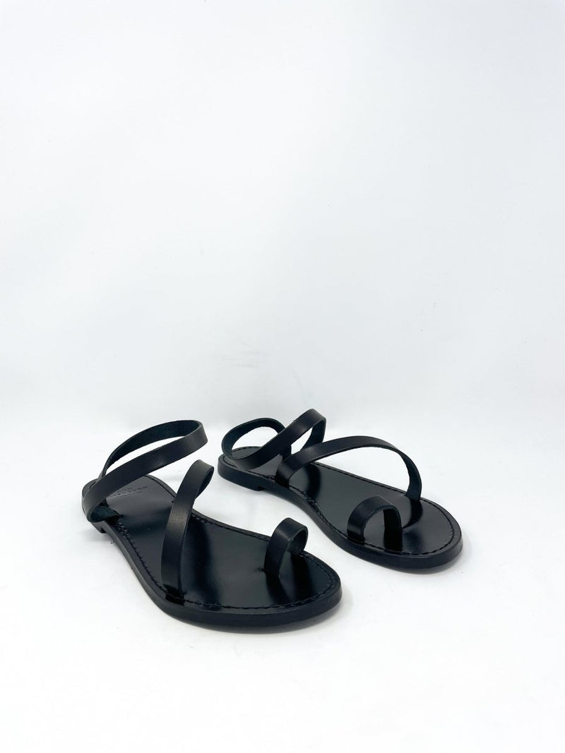Diagonal Strap Sandal in Black Leather - The Shoe Hive
