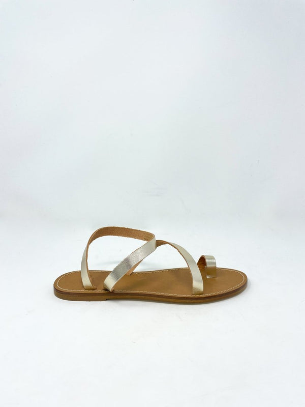 Diagonal Strap Sandal in Platino Leather - The Shoe Hive