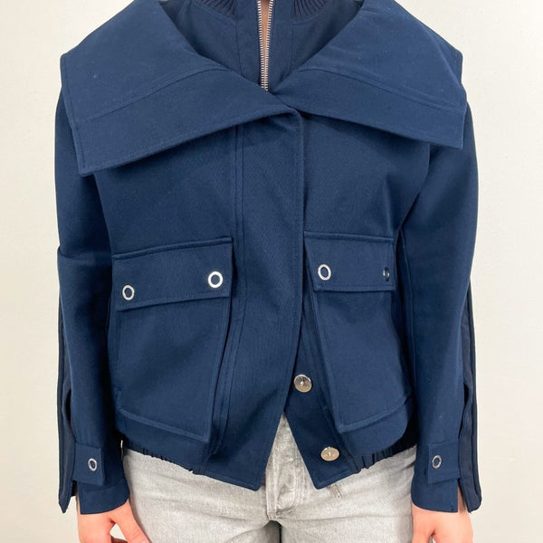 Double Collar Utility Jacket in Midnight