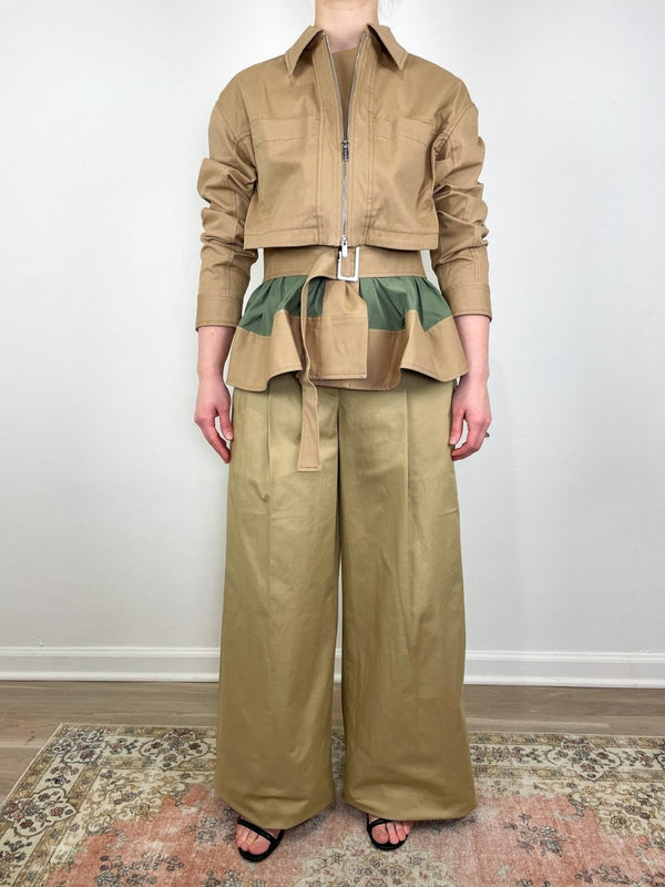 Double Layered Belted Utility Jacket in Khaki Army - The Shoe Hive